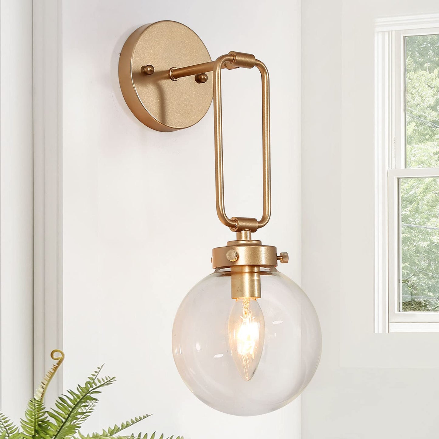 Wall Sconces, God Globe Sconces Wall Lighting, 1-Light Gold Vanity Light with Clear Glass Shade for Hallway & Kitchen, 5’’ L x 10’’ W x 14.5’’ H