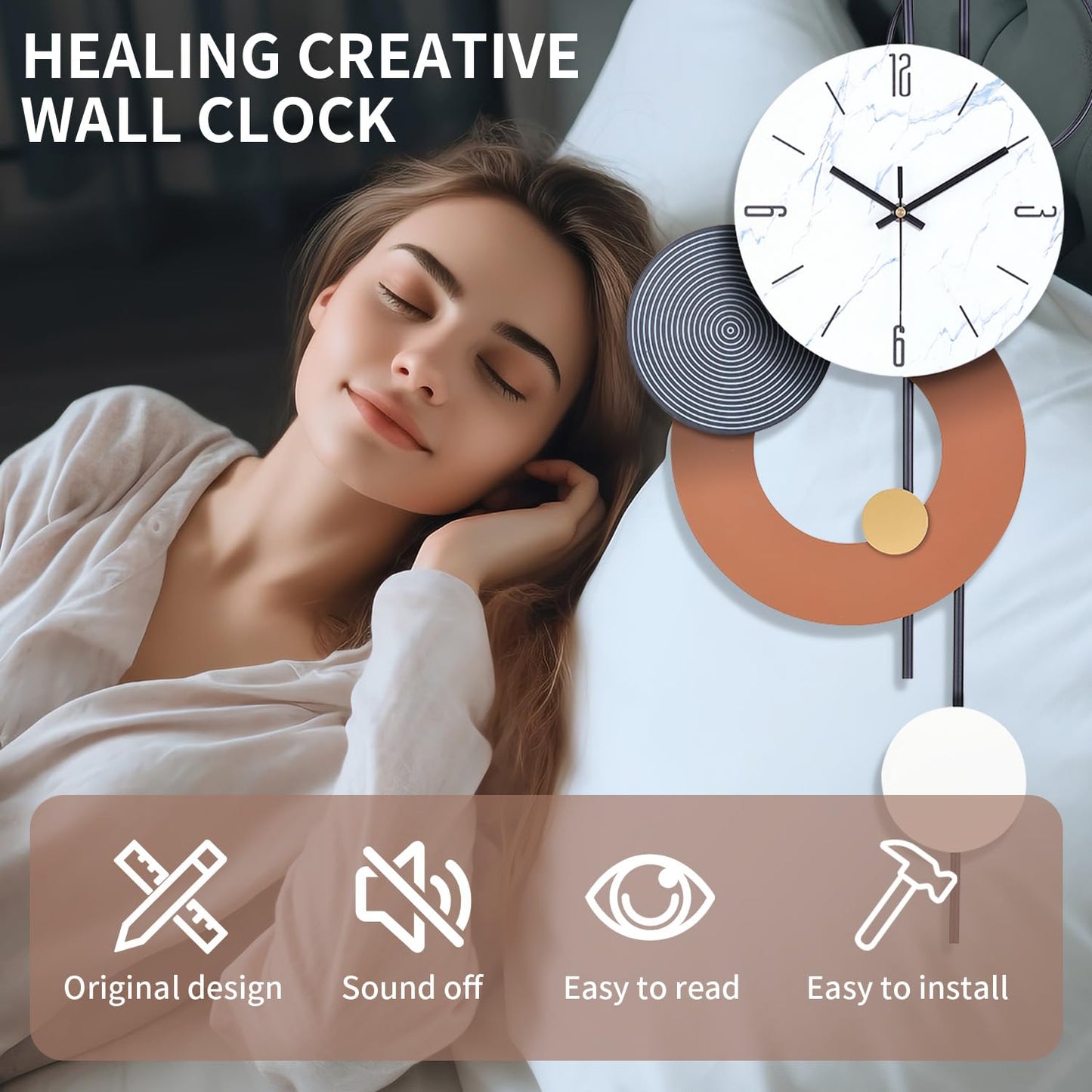 Decorative Wall Clocks for Living Room, Large Modern Metal Clocks Battery Operated Wall Art for Home Big Silent Clock Wall Decor for Living Room/Bedroom/Kitchen/Office,14 * 28 Inch