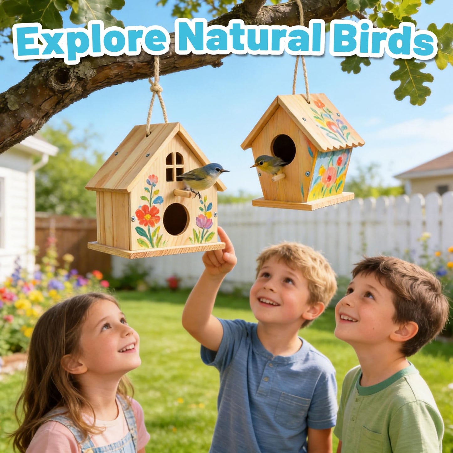 AluAbi 4 Pack DIY Bird House Kit, Thickened Wooden Birdhouse Crafts for Kids with Paints Brushes Screwdriver, DIY Arts and Crafts for Children, DIY Birdhouse Set for Halloween Christmas Birthday