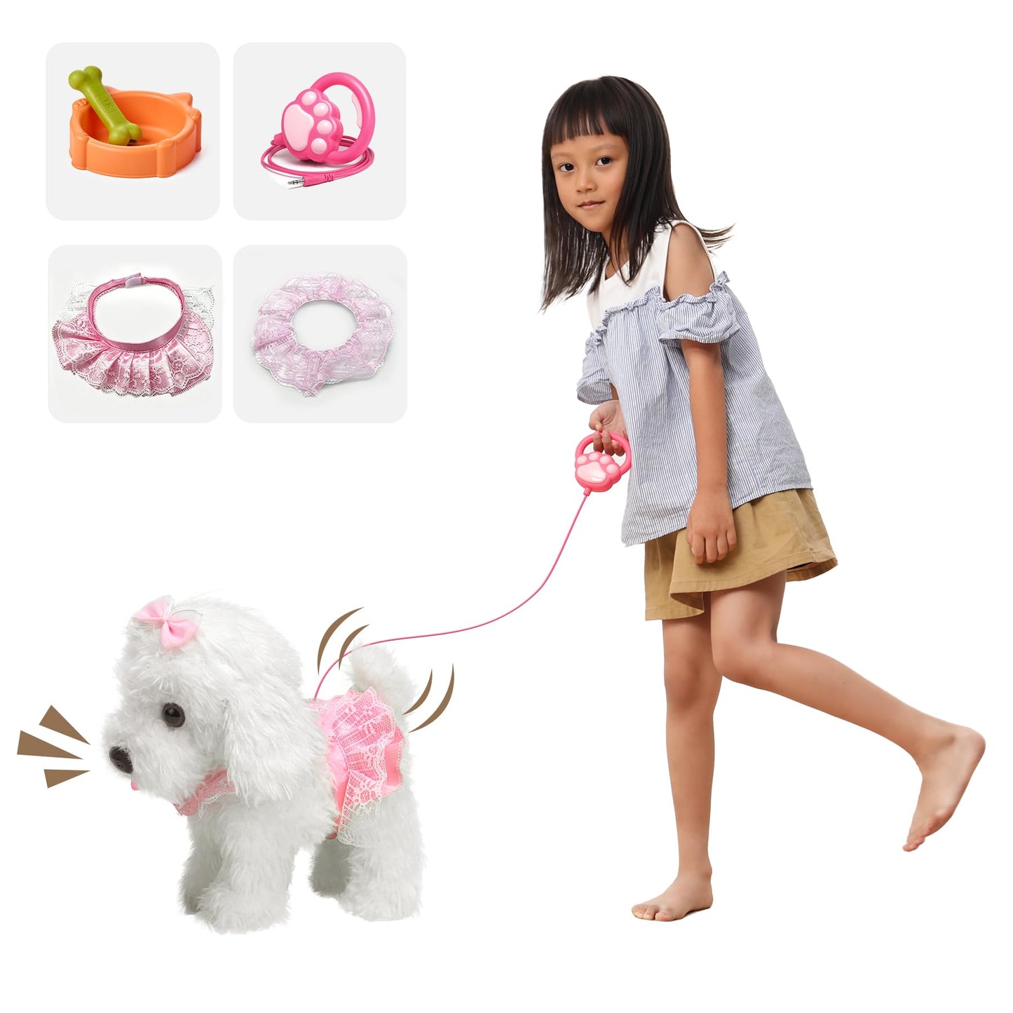 OR OR TU Walking Barking Toy Dog with Remote Control Leash, Plush Puppy Electronic Interactive Toys for Kids, Shake Tail,Pretend Dress Up Realistic Stuffed Animal Dog Age 3 4 5+ Years Old Best Gift