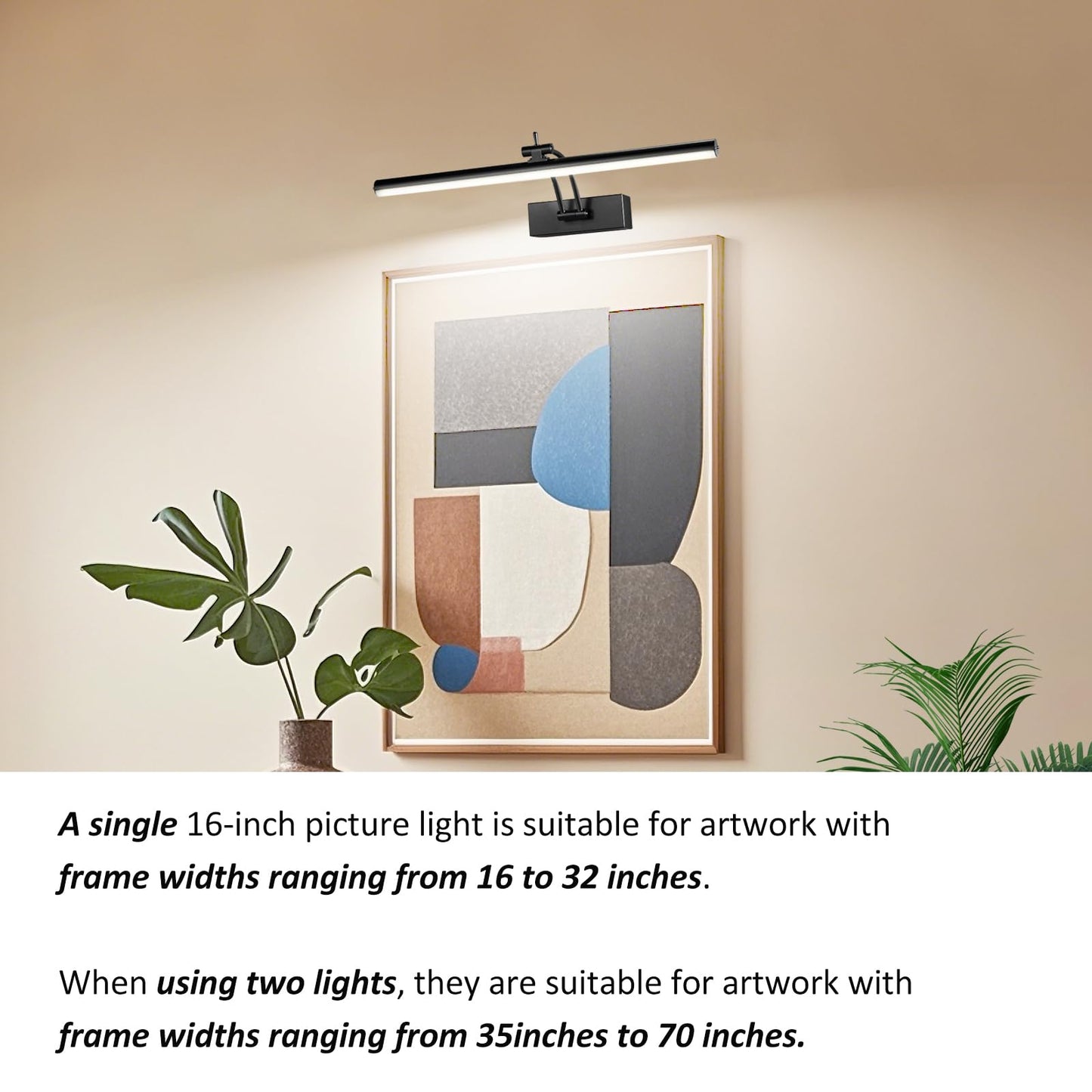 Yuichoy 2 Pack Picture Lights for Wall Battery Operated, 16 inch Wireless Art Lighting for Painting, 6 Colors Picture Frame Lights with Remote, Dimmable 5200mAh Gallery Light, Black