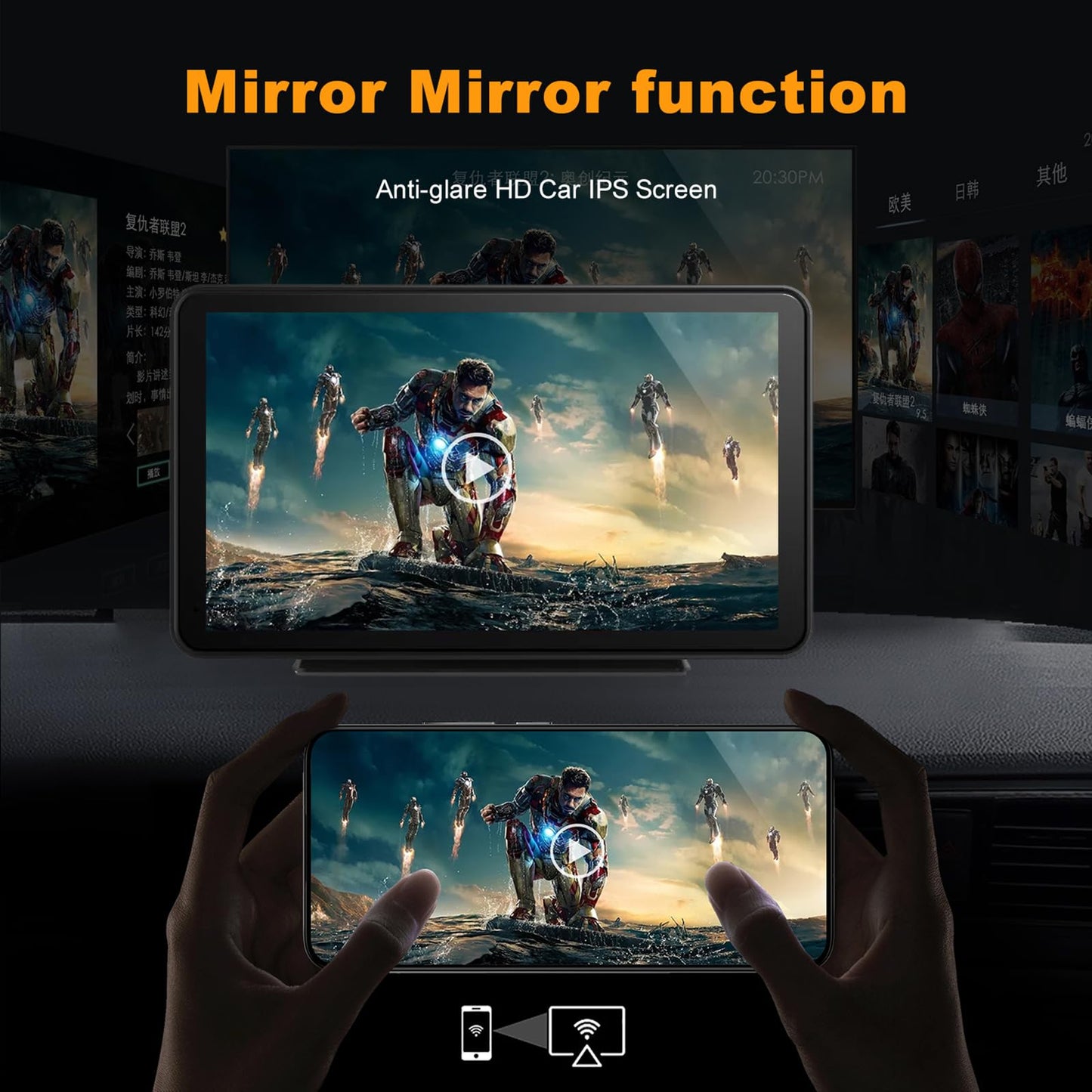 Portable Apple Carplay Screen for Car, Wireless Android Auto Stereo, Easy Install 7 Inch IPS Touch Screen Car Play Adapter, GPS Navigation, Airplay Audio Receivers Bluetooth, Mirror Link for All Cars