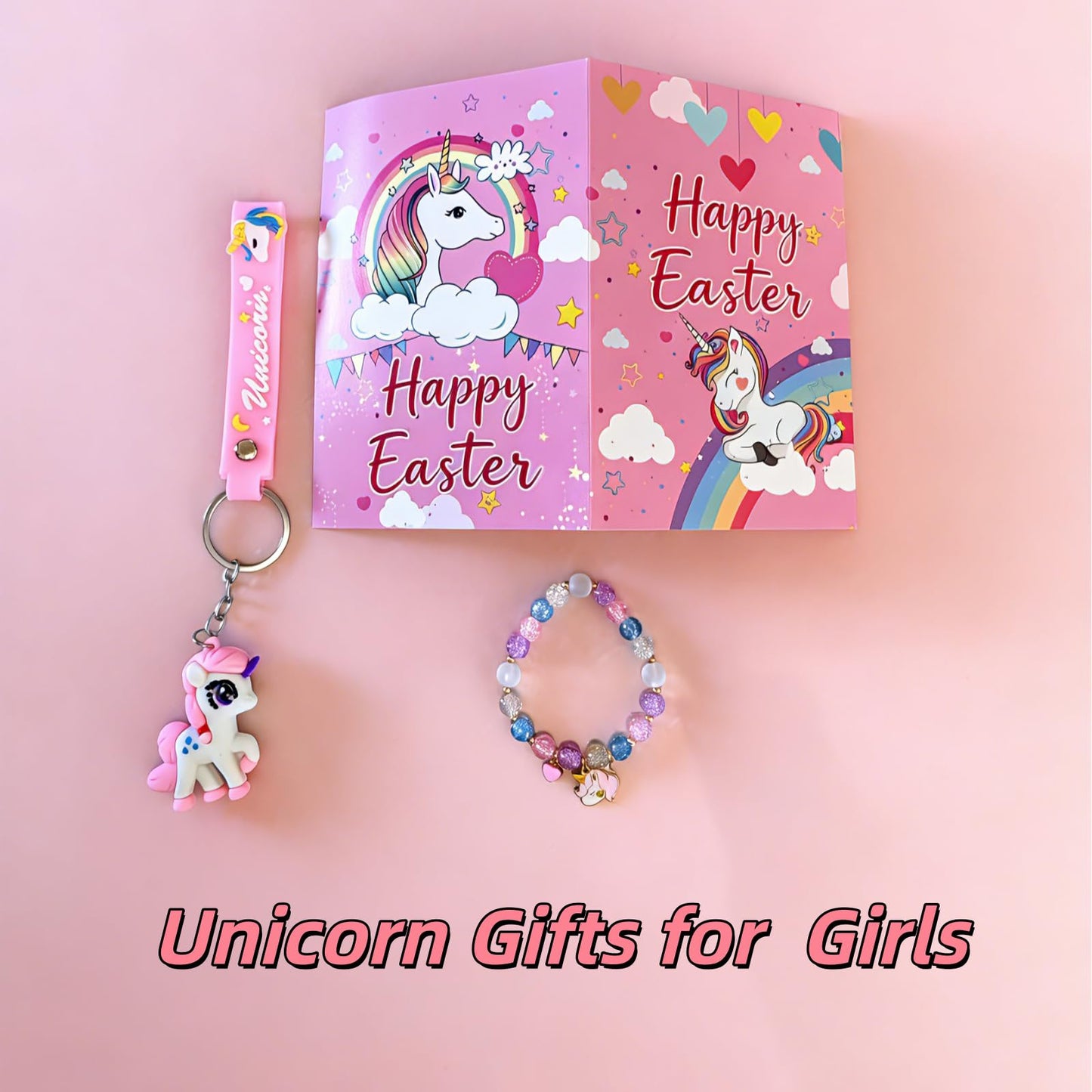 Runeaoys Easter Basket Essentials Stuffers for Girls Unicorn Toys Valentine Birthday Gifts with Prefilled Easter Eggs Stickers Glow in The Dark Blanket Bracelet Diamond Art Water Bottle Card Eye Mask