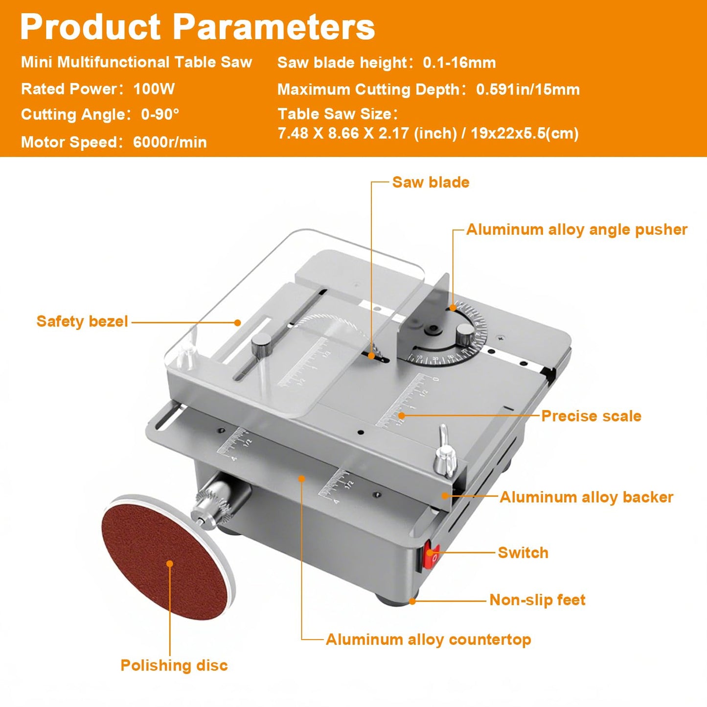 Mini Table Saw, Sinpiode Multi-Functional Desktop Portable Table Saw for Crafts with Adjustable Speed & Angle, All-in-One Cutting, Sanding, Engraving & Drilling Tool for Wood, Acrylic, Plastic, PCB