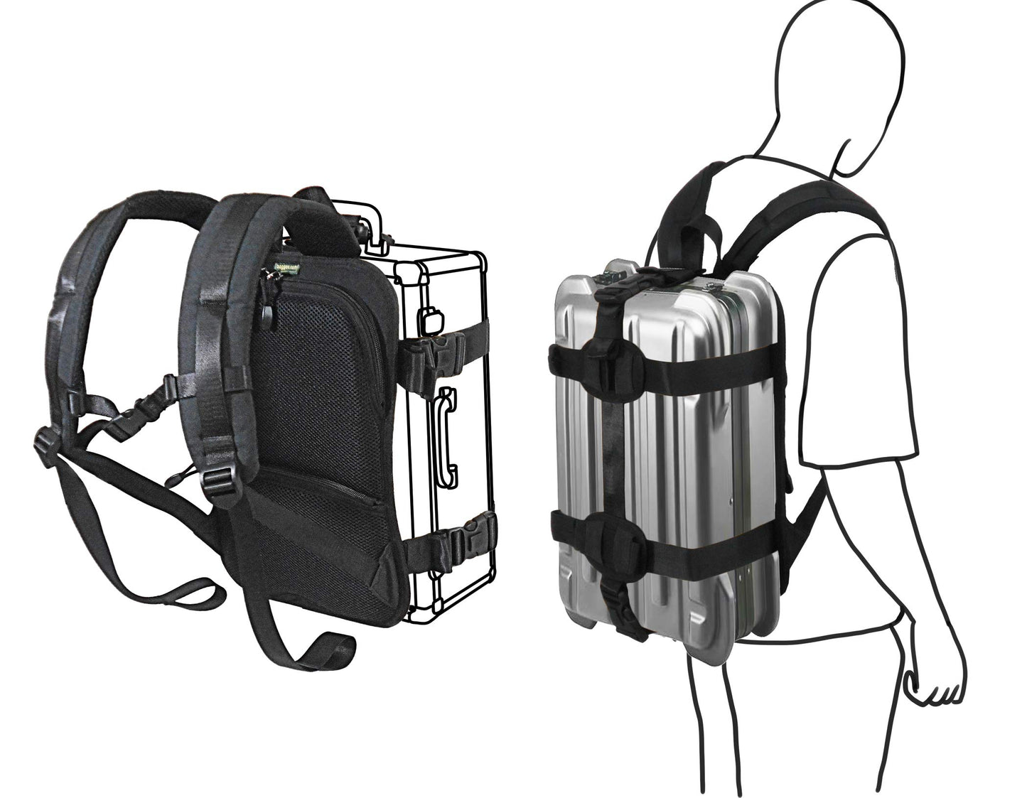 Premium Backpack Carrying System with Adjustable Strap – Ideal for Carrying Small to Medium Size Hard Shell case/Hand Baggage - S