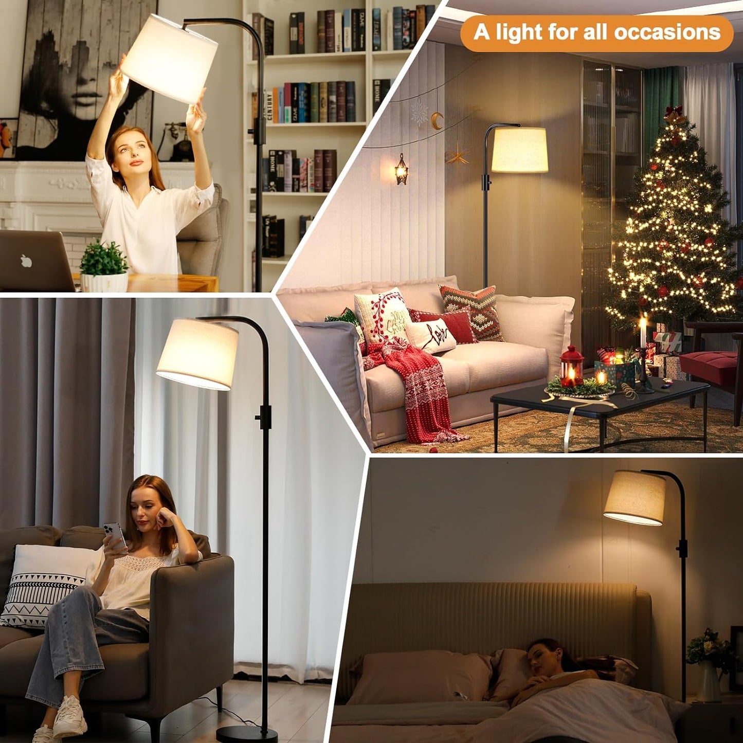 Ambimall Fully Dimmable Floor Lamp with 9W LED Bulb, Standing Lamp for Living Room with Adjustable Head, Modern Standing Tall Light with Rotary Switch for Office