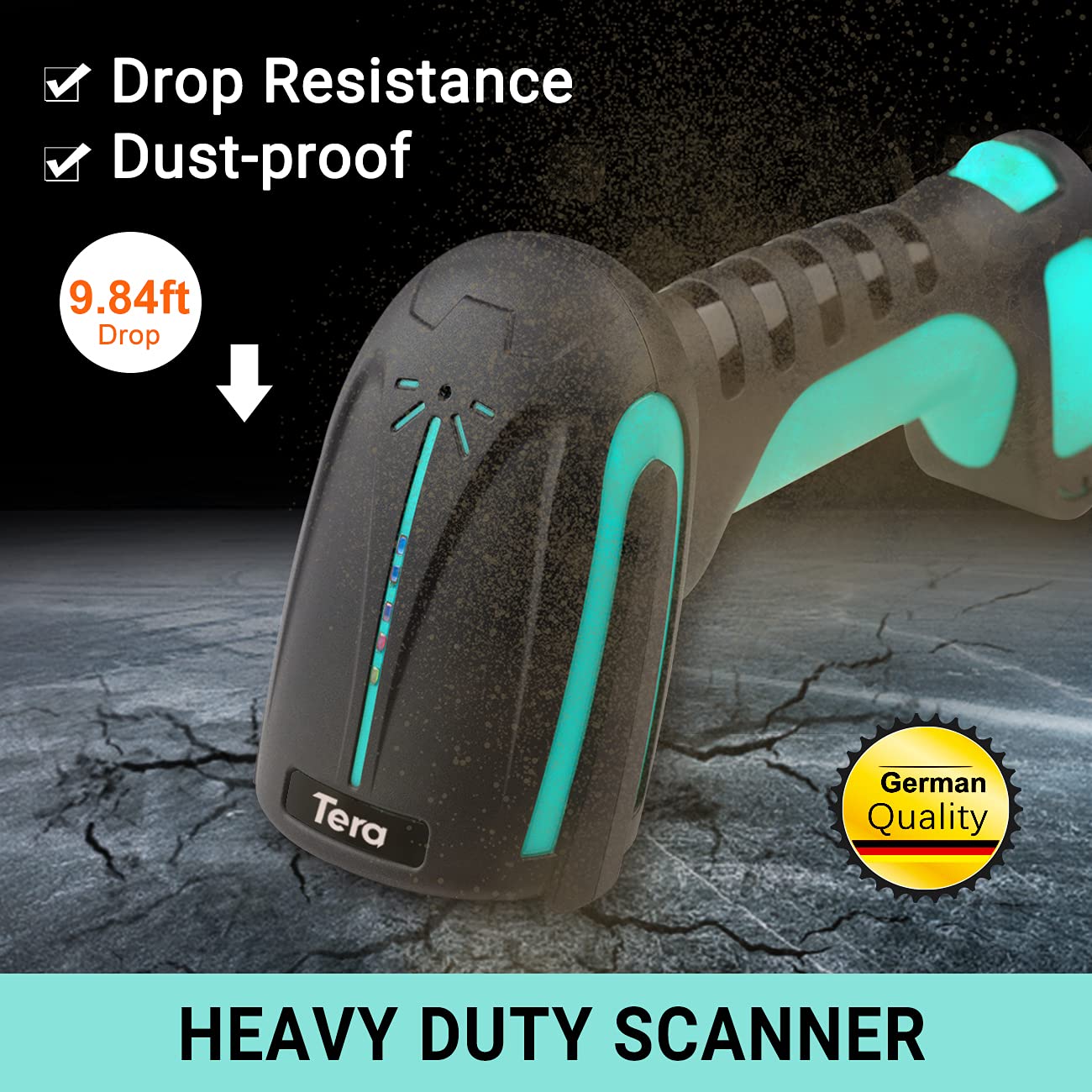 Tera 1D 2D QR Barcode Scanner Wireless with Stand, Heavy Duty Industrial IP66 Drop Resistance, Image Scanning Handheld Reader Compatible for Bluetooth with Vibration Alert Model 8100, Battery Powered