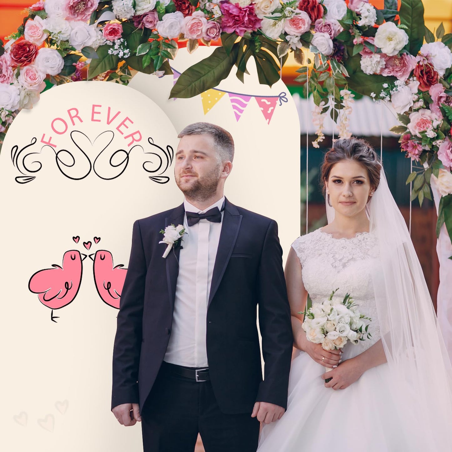Arch Backdrop Cover Set of 2(6ft/7.2ft) Double Color Wedding Arch Cover Spandex Fitted Arch Covers,Round Top Arch Backdrop Cover for Baby Party Birthday Banquet Shower (White+Cream)