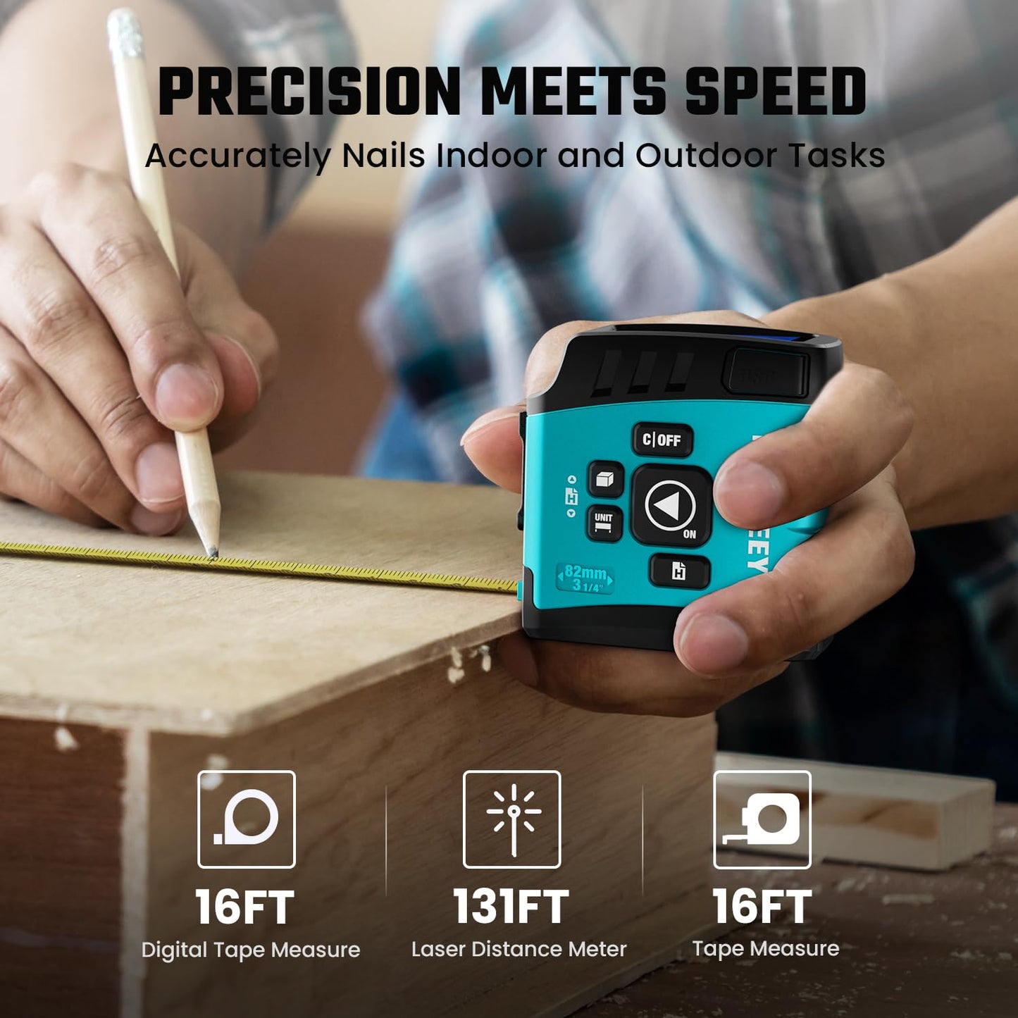 3-in-1 Digital Tape Measure, MiLESEEY Laser Tape Measure with Phone App, Real Time Digital Screen, Rechargeable Laser Measurement Tool