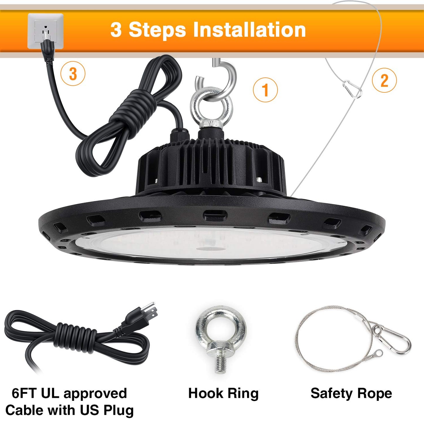 CHMLT LED High Bay Lights 150W 22500lm 5000K Eqv. to 600W HPS/MH, UFO Lights for Shop Warehouse Factory