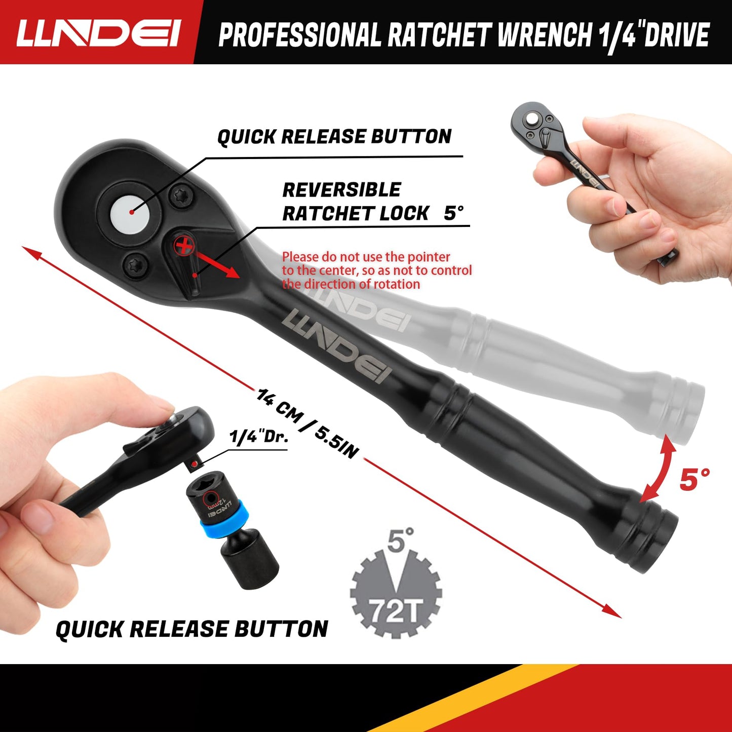 LLNDEI 1/4-Inch Drive Swivel Socket Set, 32 Pieces Standard SAE(5/32 to 9/16") Metric Size(4-15mm) CR-MO Wobble Sockets, 6 Point with Ratchet Wrench Handle, Extension Bars and Adapter