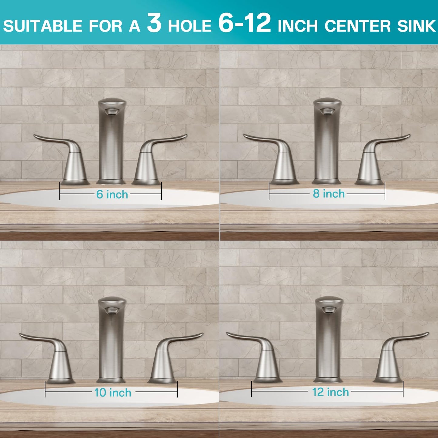 VXV Bathroom Faucet 3 Hole, 8 Inch Widespread Bathroom Sink Faucet for Lavatory Vanity with Pop-up Drain Brushed Nickel
