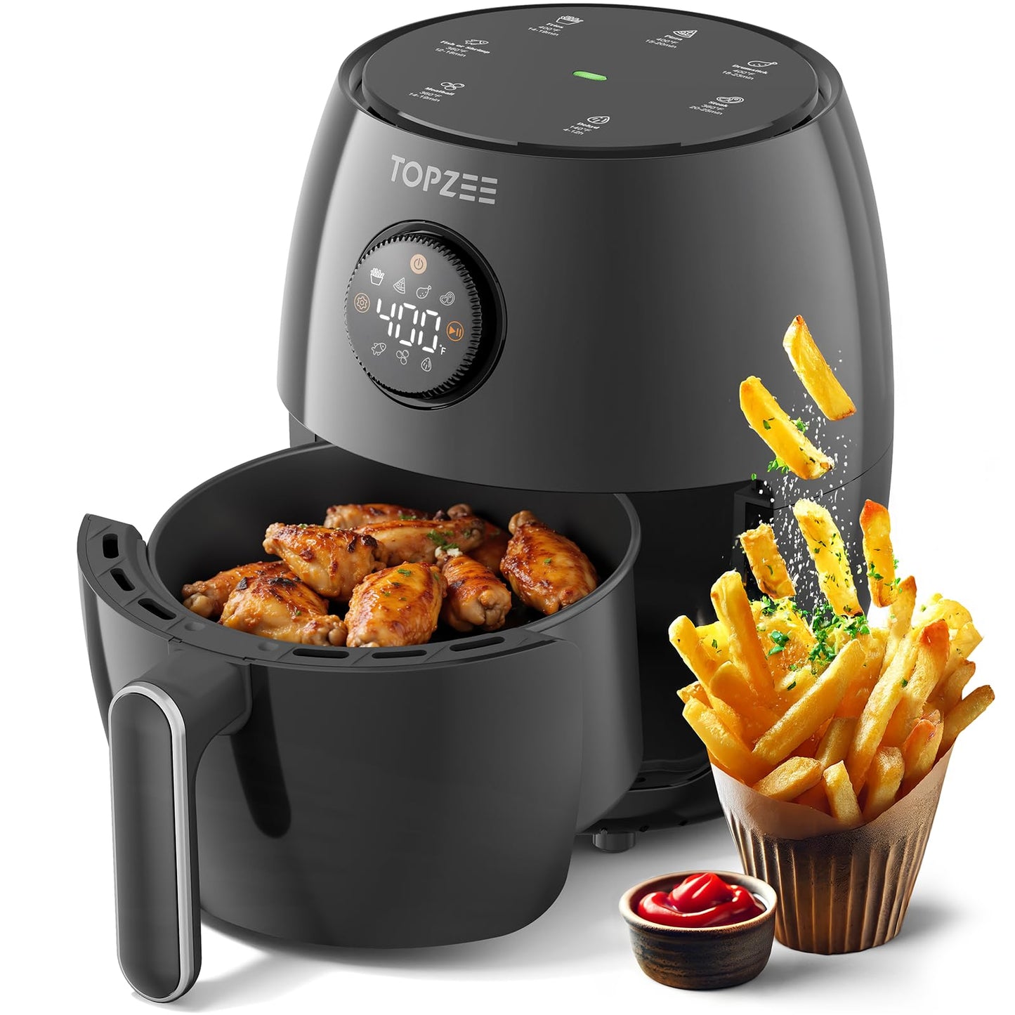2.1Qt Small Air Fryer - Compact Digital Mini Airfryer with 7-in-1 Presets, 98% Less Oil, Adjustable Temperature & Timer, Shake Reminder, Nonstick, BPA-Free, Dishwasher Safe, Fast & Crispy Cooking