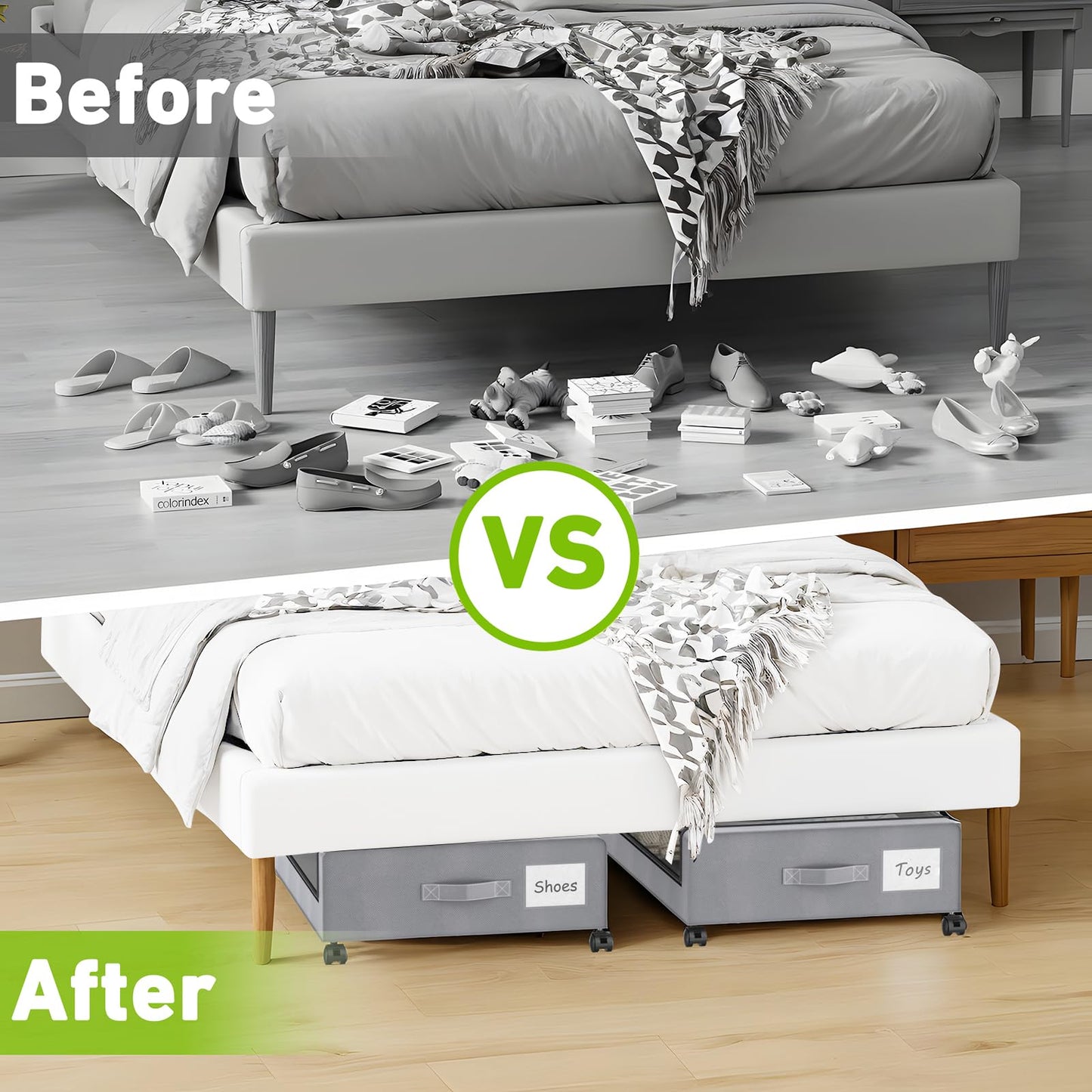 Molutsody Under Bed Storage with Wheels, 2-Pack Underbed Storage Containers with Clear Lids, Under Bed Shoe Storage Organizer Bins, Rolling Under Bed Storage for Clothes Shoes Blankets (Grey)