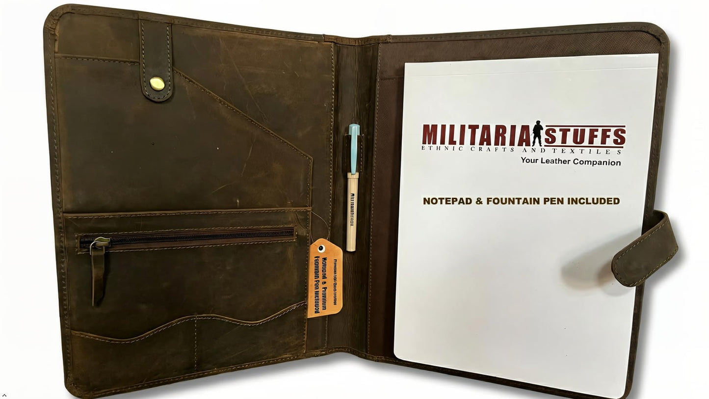 Leather Portfolio, Binder, Business Portfolio for Professionals, Leather Padfolio, Document Card Holder, Resume Folder, Business Padfolio for Men & Women (Founten Pen & Notepad Included)
