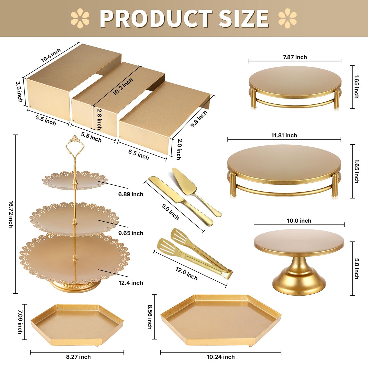 BUQ 12 PCS Gold Cake Stand Set, Dessert Table Display Set with Metal Cupcake Stand and Cake Stands for Party, Wedding, Birthday, Anniversary, Baby Shower, Thanksgiving, Christmas