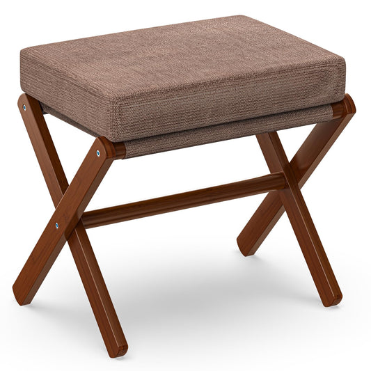 BAMBOOHOMIE Foldable Foot Stool Ottoman, Modern Foot Rest with Bamboo X Legs & Thick Foam Cushion, Folding Foot Stools Small Padded for Bedroom Living Room, Footstool for Chair Couch (Brown - Brown)