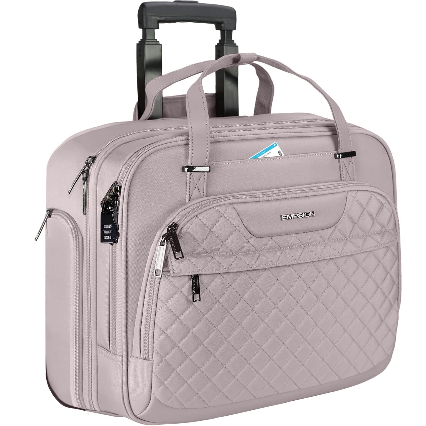 EMPSIGN Rolling Laptop Bag Women with Wheels, Briefcase for Women Fits Up to 15.6 Inch Laptop Briefcase on Wheels, Water-Repellent Overnight Rolling Computer Bag with RFID Pockets, Grey Pink