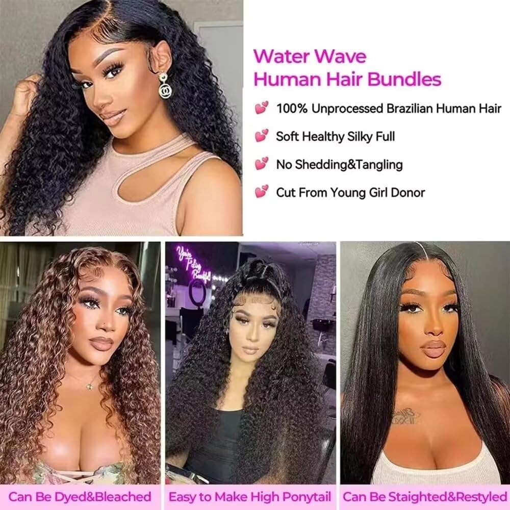 Yavida Water Wave Human Hair Bundles Wet and Wavy Human Hair Weave Bundles Brazilian Bundles Human Hair Unprocessed Remy Human Hair Water Wave Bundles 10 12 14 Inch
