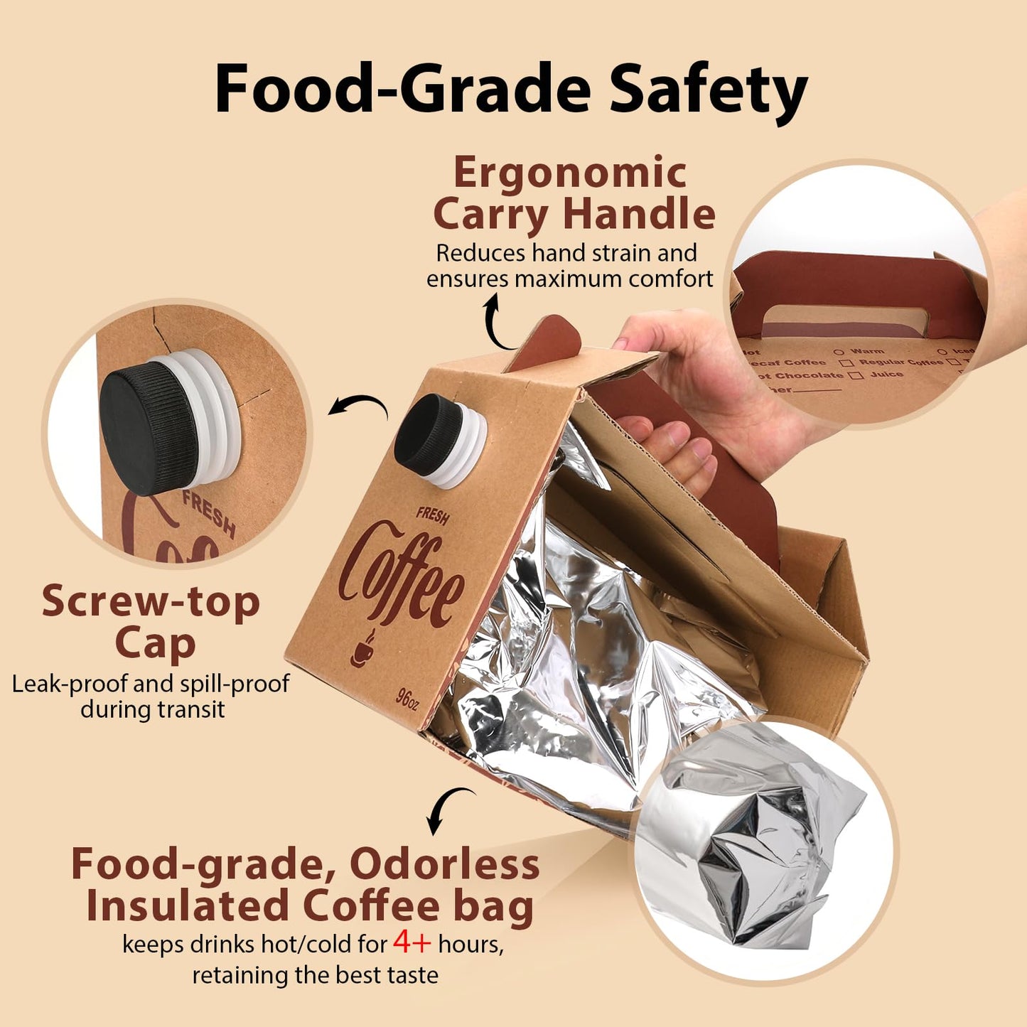 INPARALLUV 10 Pack Disposable Coffee Box Dispensers Coffee to Go Drink Containers Insulated Hot Beverage Dispenser coffee Carrier with Handle Beverage Server for Parties Catering Take Out (96 oz)