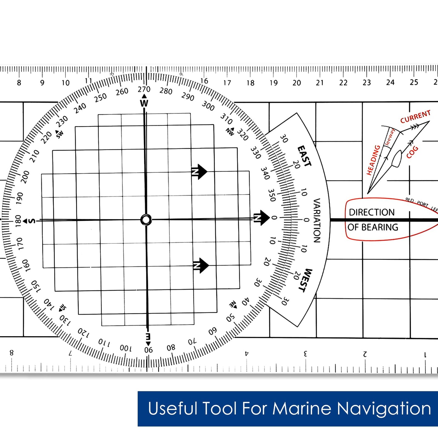 Motipuns 3 Pcs Basic Navigation Set, Include 16 Inch Marine Parallel Ruler with Clear Scales Navigation Divider Marine Nautical Protractor 6 Inch Marine Fixed Points Divider for Boat