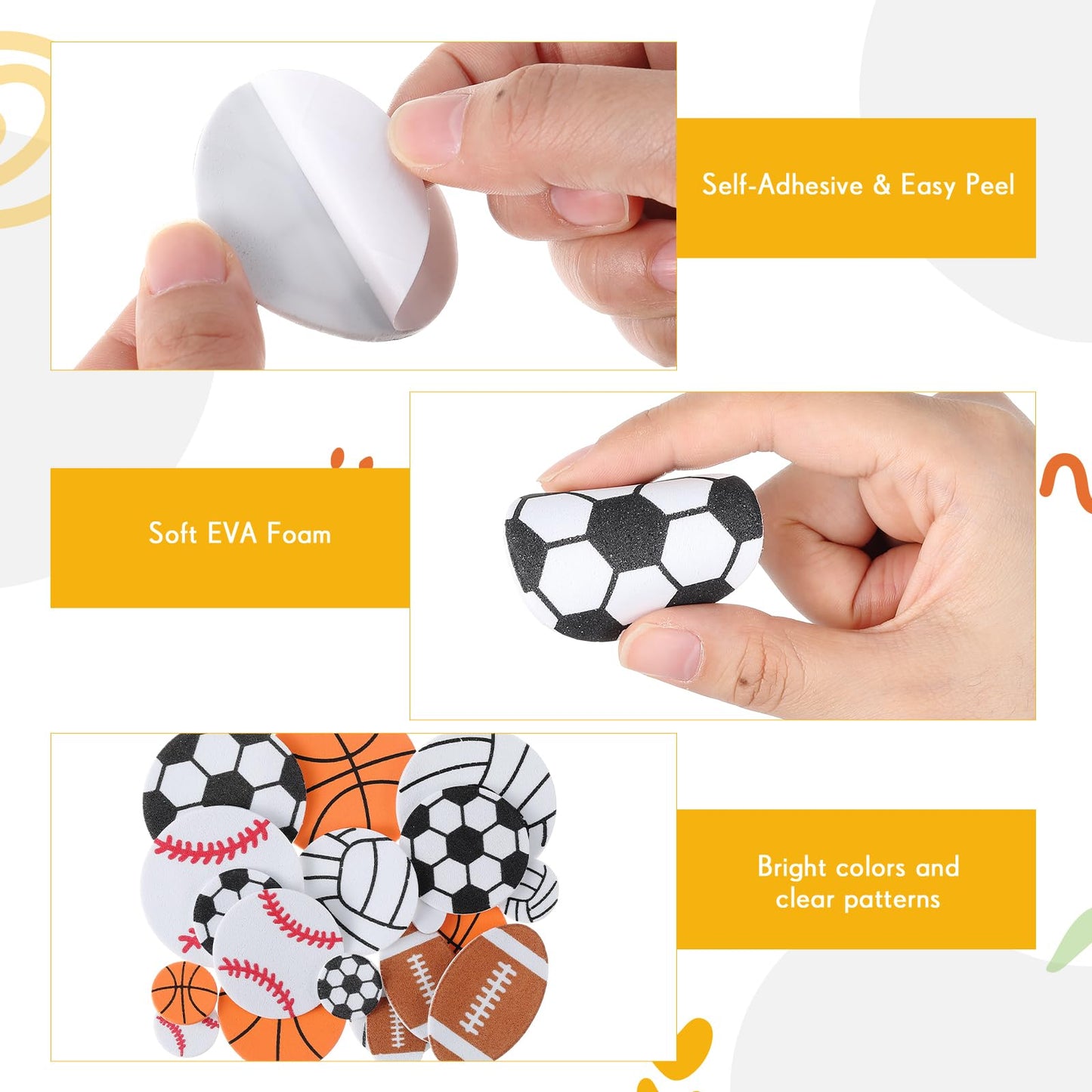Gilprop 1000 Pcs Foam Sports Stickers Self-Adhesive 100 Days Party Favor Foam Stickers Bulk Including Soccer Basketball Baseball Volleyball Football Sports Party Favors for Arts Crafts Decor Supply