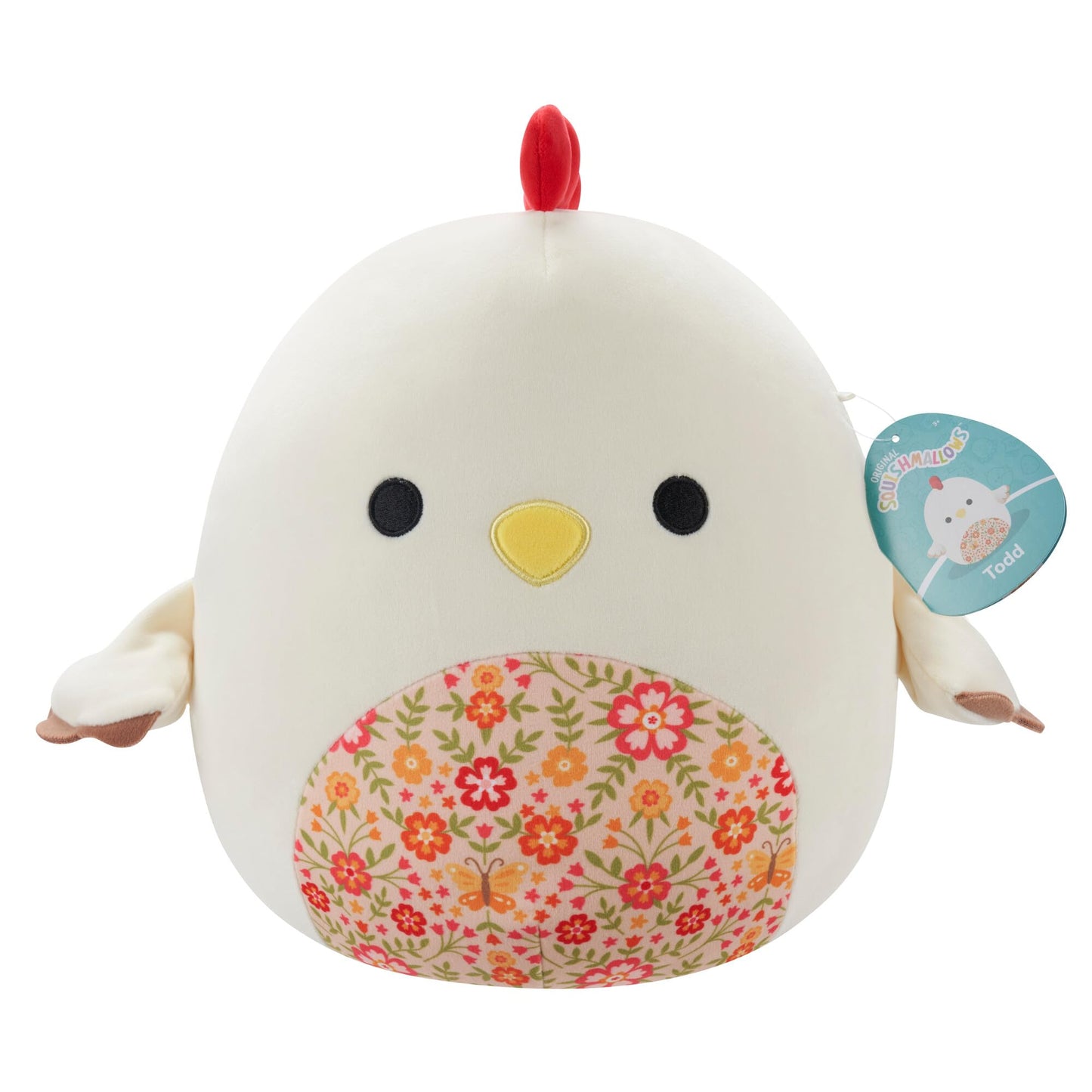 Squishmallows SQCR05418 12-Inch-Todd The Beige Rooster with a Floral Belly, Multicolour