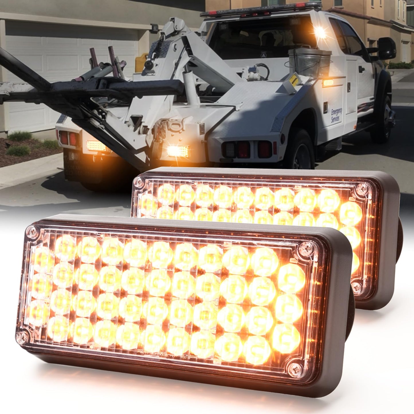 BooYu 2-Pcs Battery Operated LED Emergency Strobe Lights Bar w/Magnetic Base Rechargeable Portable Roadside Roof Top Mini Plow Flash Beacon Warning Light for Truck/Trailer/Vehicle (Amber)