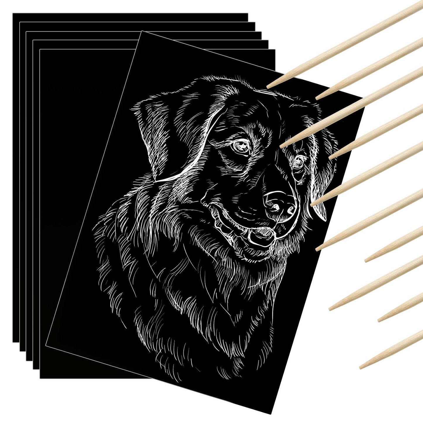 Gersoniel 200 Pieces Scratch Paper Art Set Craft Kits Black Coated Scratchboard Black Scratch off Paper with Wooden Stylus for Valentine Gifts Birthday Party Supplies