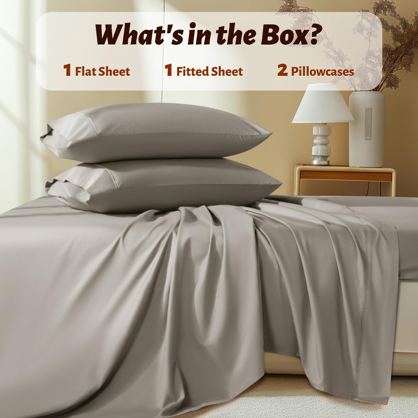 Shilucheng 100% Egyptian Cotton Queen Size Sheets Set - 1000 Thread Count，Luxury Cotton Bed Sheets，Breathable & Cooling Bedding and Pillow Cases, 16 Inch Deep Pocket - 4 Piece (Taupe, Queen)