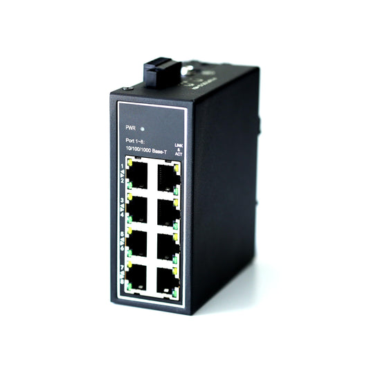 WIWAV WDH-8GT-DC 10/100/1000Mbps Unmanaged 8-Port Gigabit Industrial Ethernet Switches with DIN Rail/Wall-Mount (UL Listed, Fanless, -30°C~75°C)