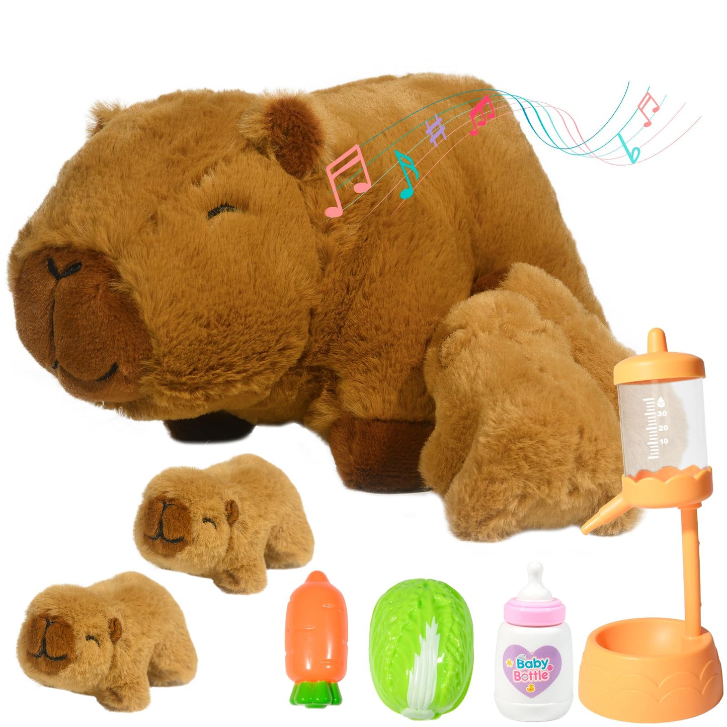 Nurturing Capybara Stuffed Animal with 2 Plush Babies, Capybara Baby Stuffed for Girls and Boys Plushy Mommy with Baby Capybaras for Birthday Party Favors Gifts