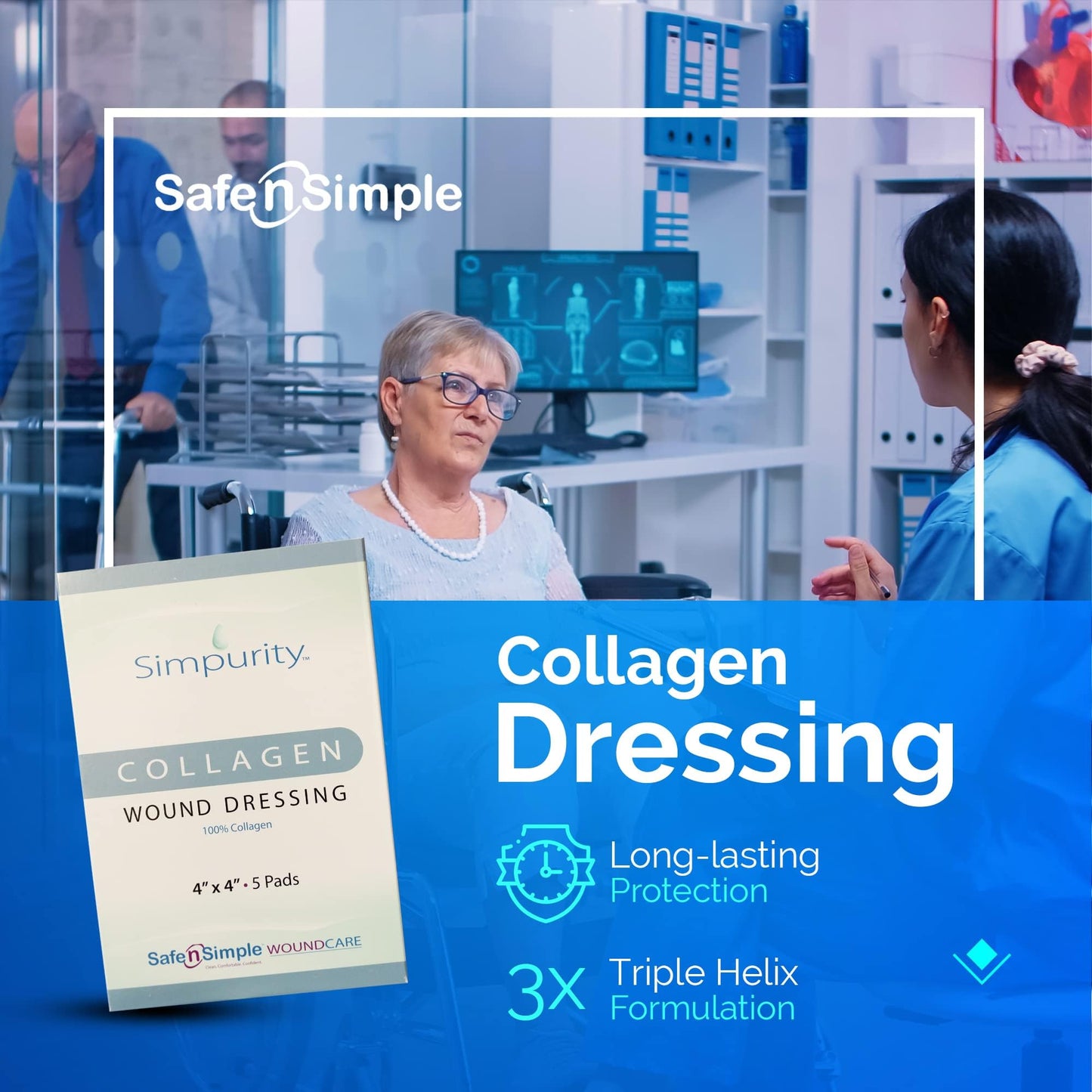 Simpurity Collagen Dressing Pads - 4" x 4" 5 Count Collagen Pads for Wounds - Non-Adherent Collagen Dressing for Wound Care - Safe n' Simple Wound Care Supplies