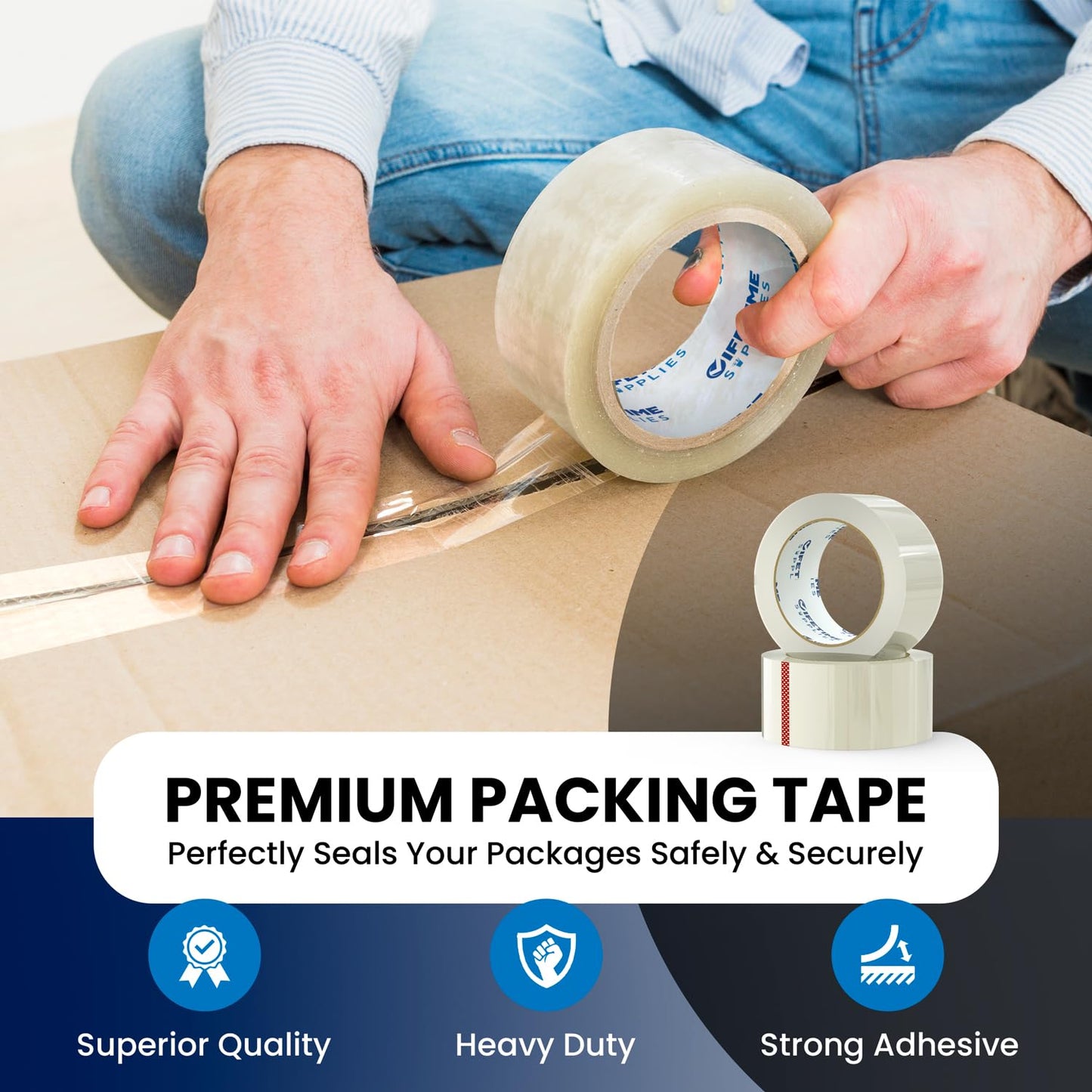 Lifetime Supplies 36 Rolls [Upgraded] Clear Premium Packing Tape, 65 Yards, 2.2 mil, Heavy Duty Packaging Tape for Shipping, Moving, Sealing - Stronger & Thicker