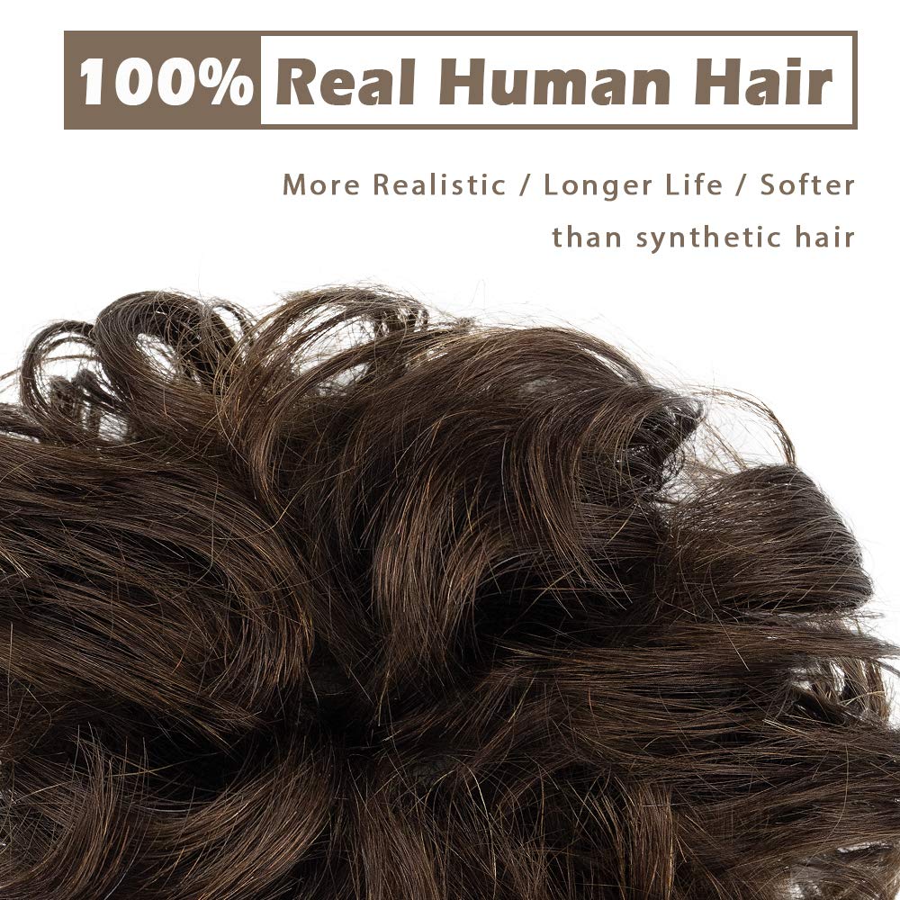 BARSDAR 100% Human Hair Bun Extension - 2 PCs Real Human Hair Messy Bun Hair Pieces Brown Hair Bun Extensions for Women - Real Human Hair Bun Scrunchies Updo Chignons Daily - Brown