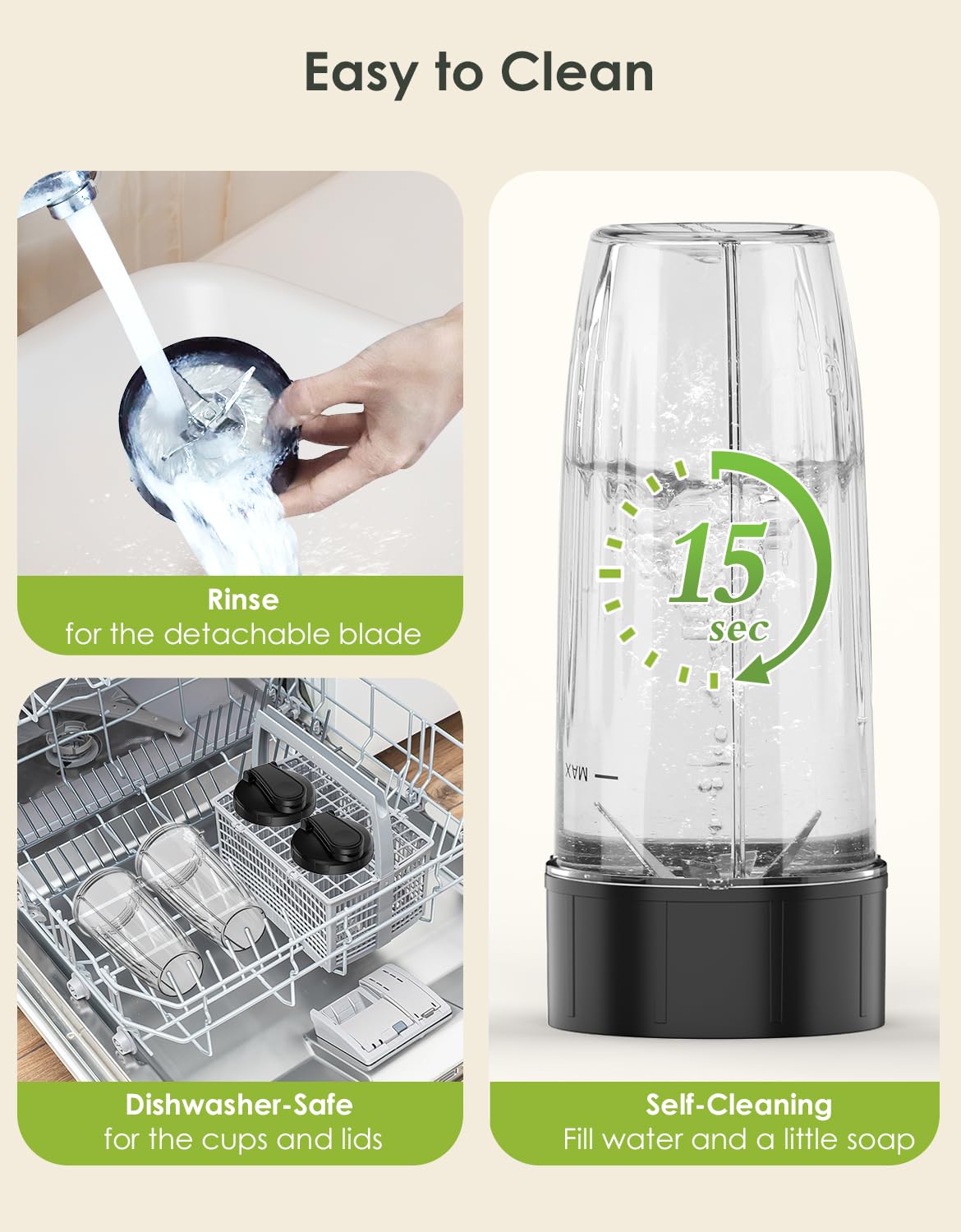 LAMPICK Smoothie Blender, 1100W Personal Blender for Shakes and Smoothies, Blenders and Grinder Combo for Kitchen with 2 * 22 Oz To-Go Cup and Lid for Protein Shake, Baby Food, Frozen Drink