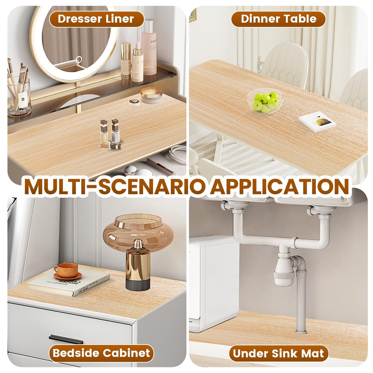 Drawer Shelf Liner for Kitchen Cabinets Non-Adhesive, Non Slip Shelf Paper Waterproof Thickened Cabinet Liners for Shelves, Strong Grip Mats for Cupboard, Dresser, Pantry, Beige, 17.5 in x 30 FT