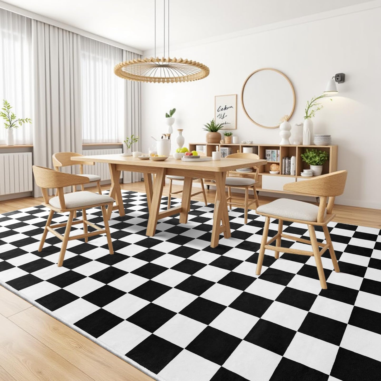 Terrug Black and White Checkered Rug for Living Room,6x9 Area Rugs Washable with Non Slip for Bedroom,Soft Low Pile Stain Resistance Retro Carpet for Dorm Kids Room