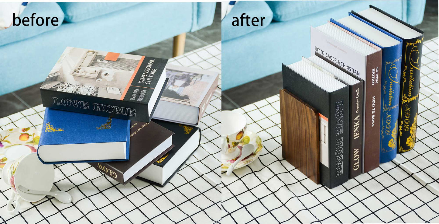 Large Bookend Hold Heavy Books- 7x4x5in 3 Pack Wood Bookends for Heavy Books Heavy Duty Walnut Book Ends for Men Wood Bookends for Office Desk Non-Skid