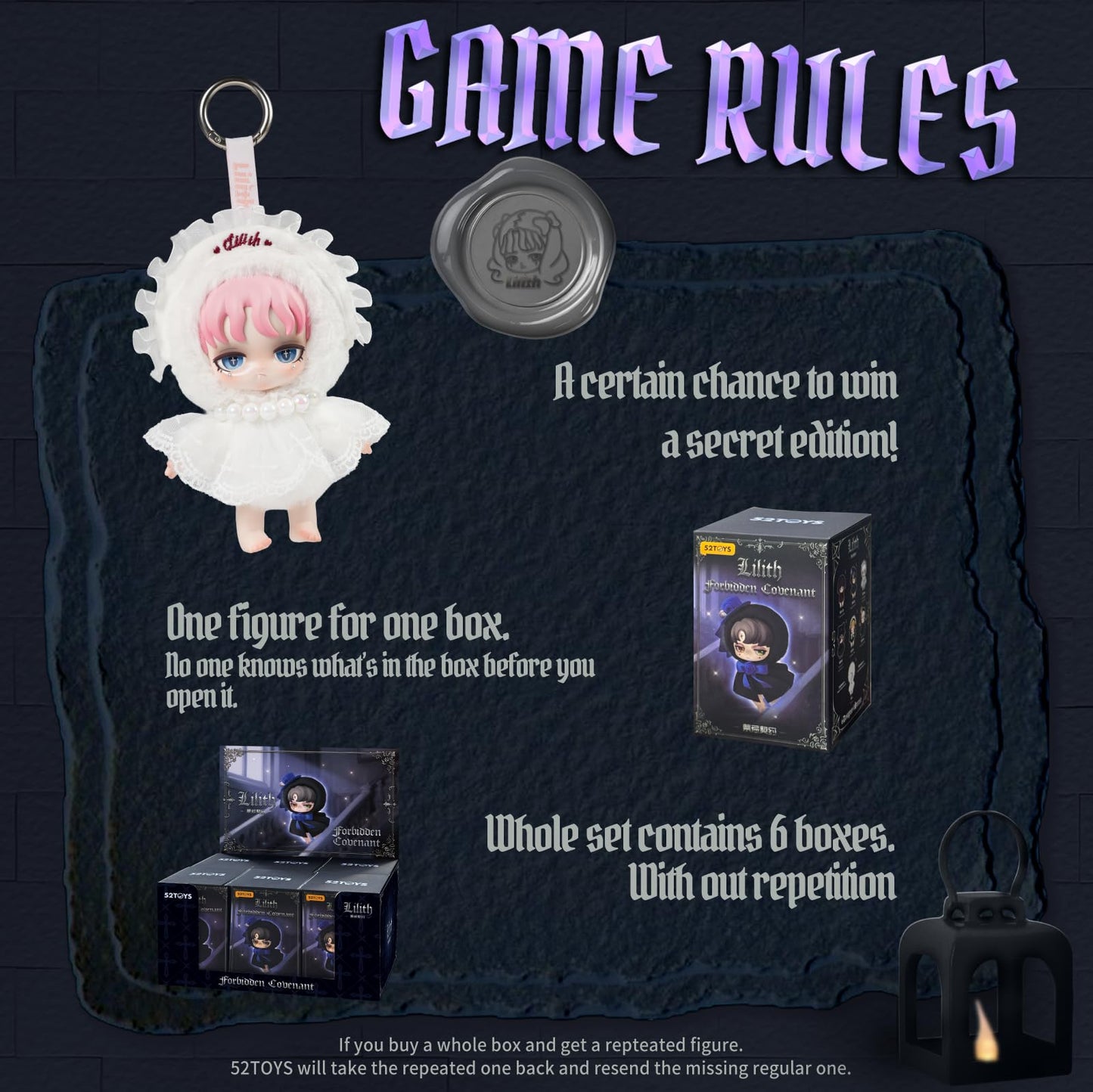 52TOYS Lilith Forbidden Covenant Series Blind Box Stuffed Animal Plush Toy with Soft and Adorable Design, 1PC Perfect for Cuddling, Display, and Unique Posing, Ideal Gift for Panda Enthusiasts