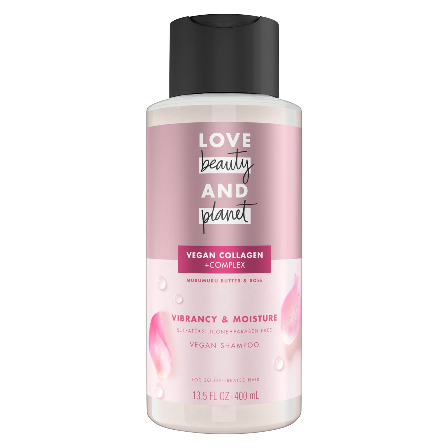 Love Beauty and Planet Vegan Collagen Moisture Shampoo Murumuru Butter & Rose Pack of 4 for Color-Treated Hair Vibrancy, 13.5 oz