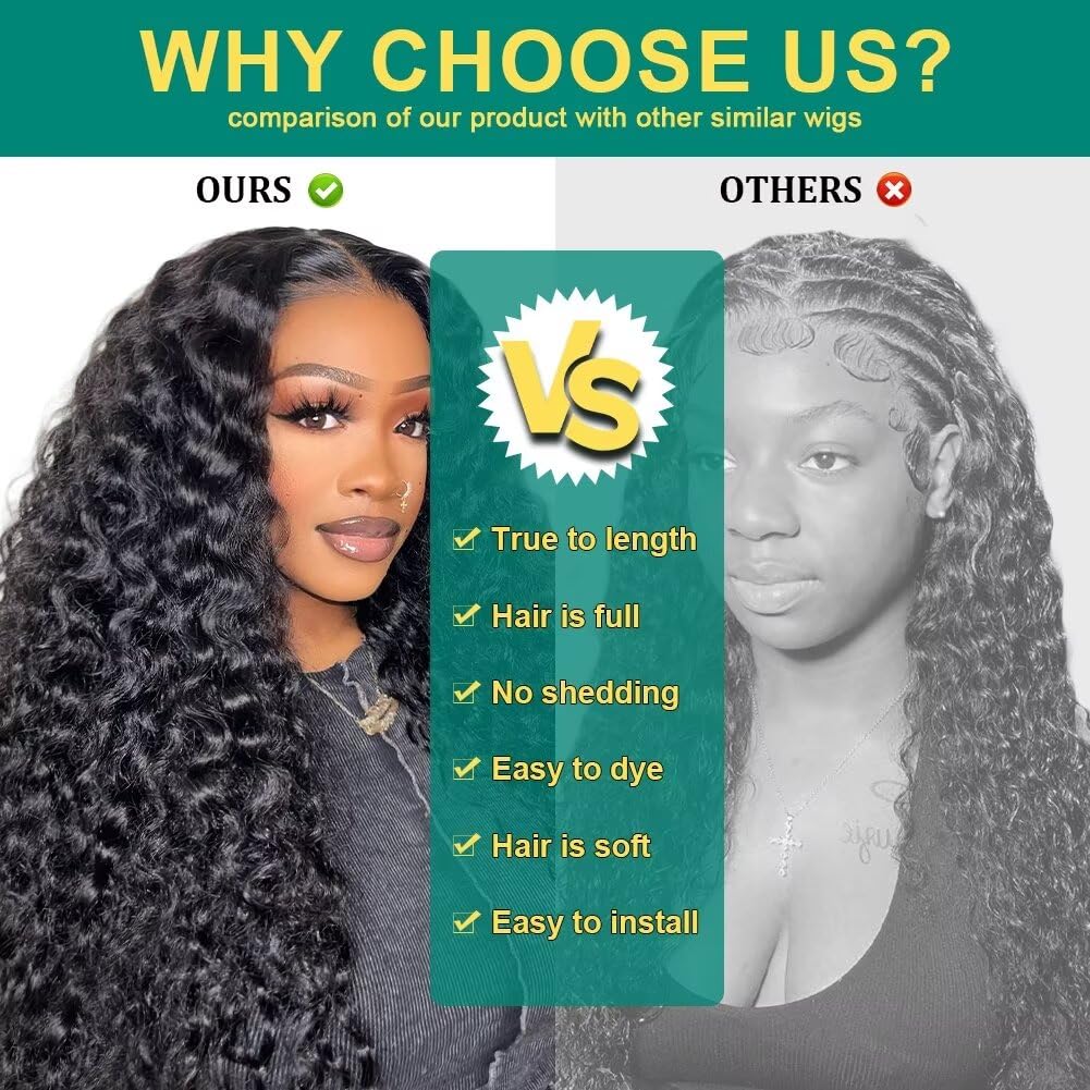 Sweetie 28 Inch Deep Wave Lace Front Wigs Human Hair 210% Density 13x4 HD Transparent Lace Frontal Wigs Deep Curly Human Hair Wig for Women 12A Deep Curly Wigs Human Hair Pre Plucked with Baby Hair