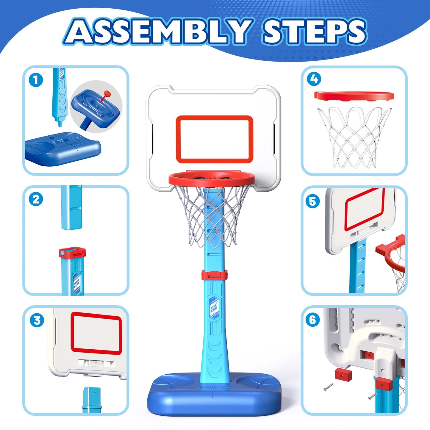 ShyLizard Toddler Basketball Hoop Indoor, Height Adjustable Poolside Basketball Hoop