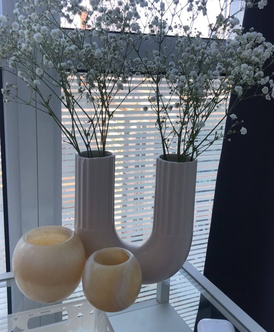 CraftsOfEgypt Single Alabaster Candle Holder - Egyptian Tealight and Votive Candles Holders with Amber Glow for Home Décor Natural Stone Soothing Tranquil Aurora