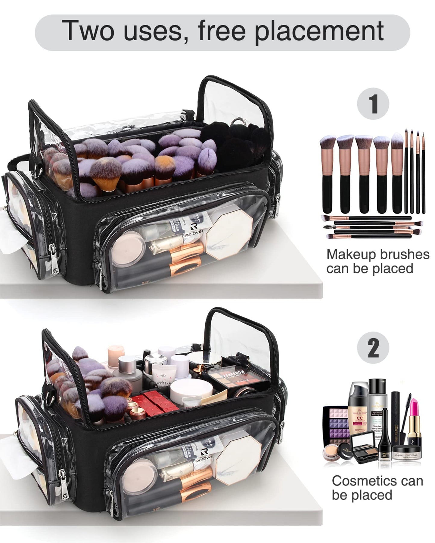 Makeup Brush Case, Extra Large Makeup Brush Bag XL Professional Makeup Artist Must Haves Travel Case with Stand Up Brush Slots Cosmetic Organizer Bag, Full Open Easy to Access, with Adjustable Strap
