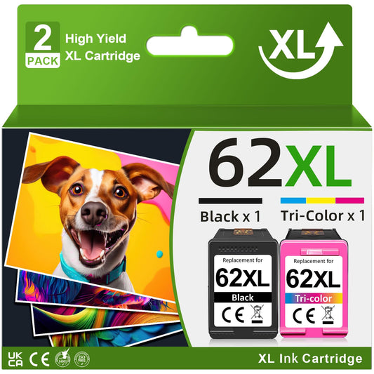 62XL Ink Cartridges Black and Color for HP 62XL Ink Cartridge Combo Pack Replacement for HP Ink 62 Fit for Envy 7640 5540 5640 7645 5560 5642 for OfficeJet 5740 5746 5745 200 258 250 Printer (2 Pack)