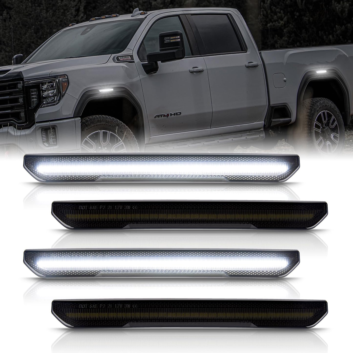 POPMOTORZ 4PCS LED Fender Side Marker Lights for 2020 2021 2022 2023 2024 2025 GMC Sierra 2500HD 3500HD Pickup Truck Front Rear Fender LED Marker Lights Replace OEM Side Marker Lamps