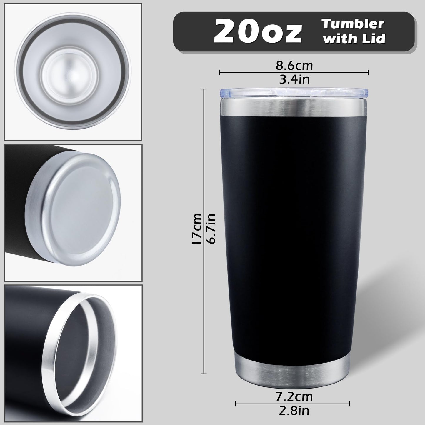 AIANJI 20oz Tumbler Bulk Stainless Steel Tumblers with Lid Vacuum Insulated Double Wall Travel Coffee Mug Powder Coated Tumbler Cup for Hot and Cold Drinks(Black, 6 pack)