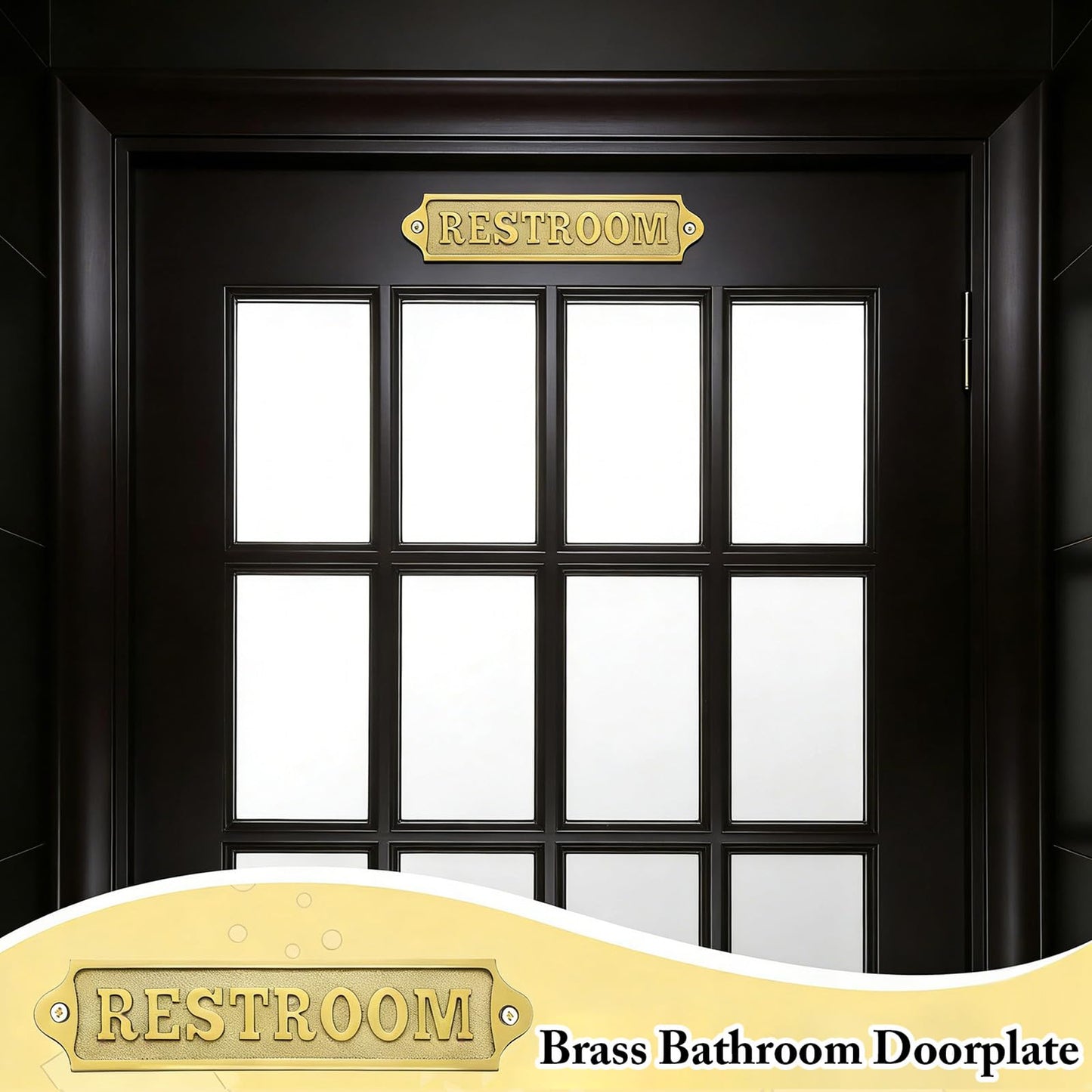 AceOrbit 8.5 x 2 Inch Restroom Sign Solid Brass Metal Door Sign with Mounting Hardware Antique Finish Easy DIY Installation Home Decor for Gents, Ladies, Office, Laundry, Restroom, Pull, Parking