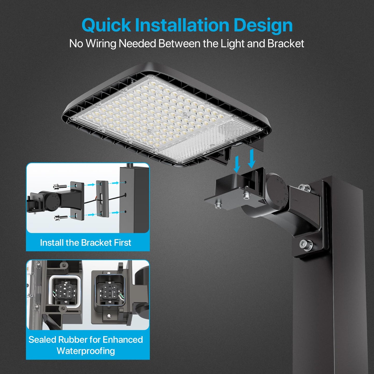 lumenfox LED Parking Lot Light, 150W LED Shoebox Light with Dusk to Dawn Photocell, 5000K Daylight, IP65 Waterproof, Adjustable Arm Mount, AC 120V, Commercial Light for Parking Lot, 1 Pack